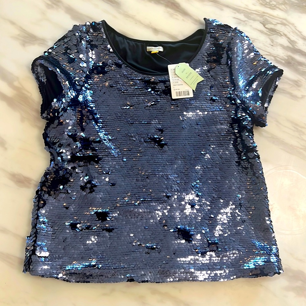 Anthropologie blue sequence top Leifsdottir - Size large New with Tags